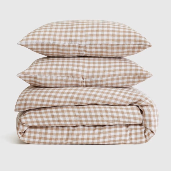 NWOT QUINCE European Linen Duvet Cover Set Full/Queen Cafe Gingham 0561 - Picture 1 of 11